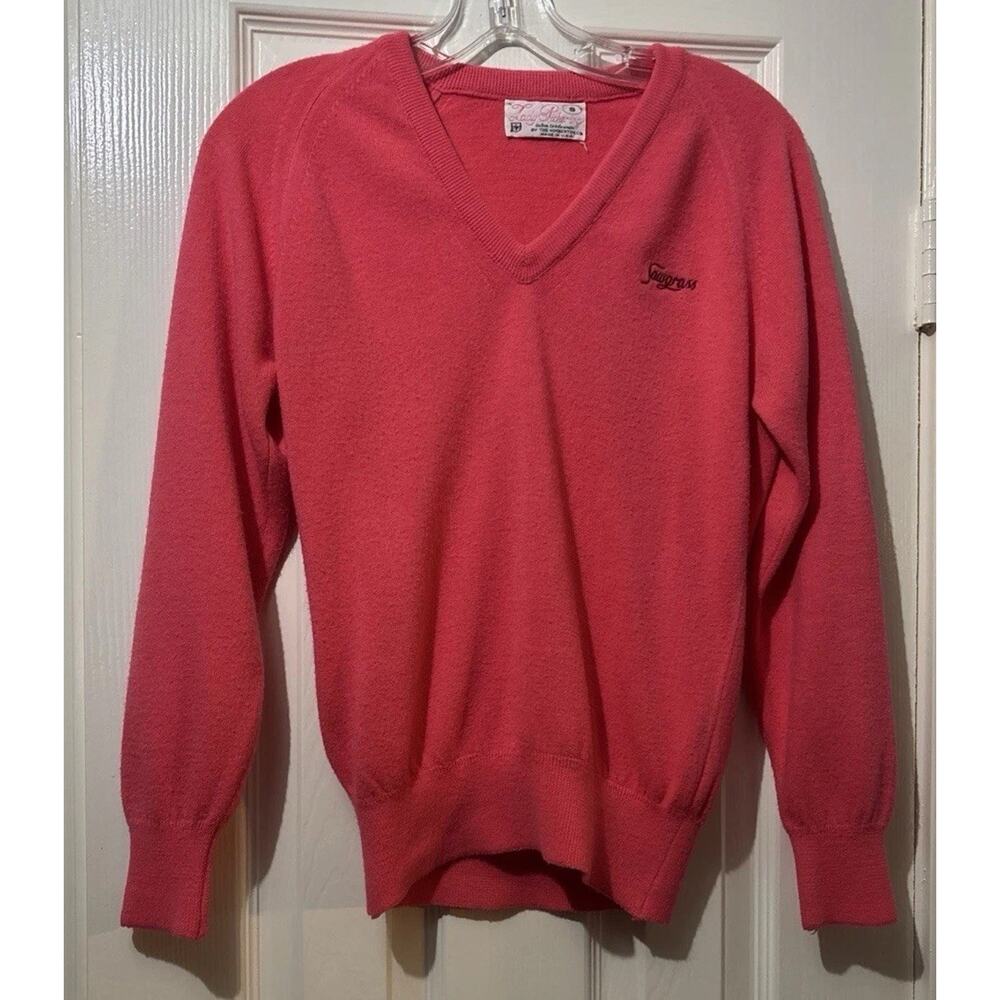 Vintage Lady Pickering V Neck Golf Sweater Sawgrass Pink Size Small USA Preppy